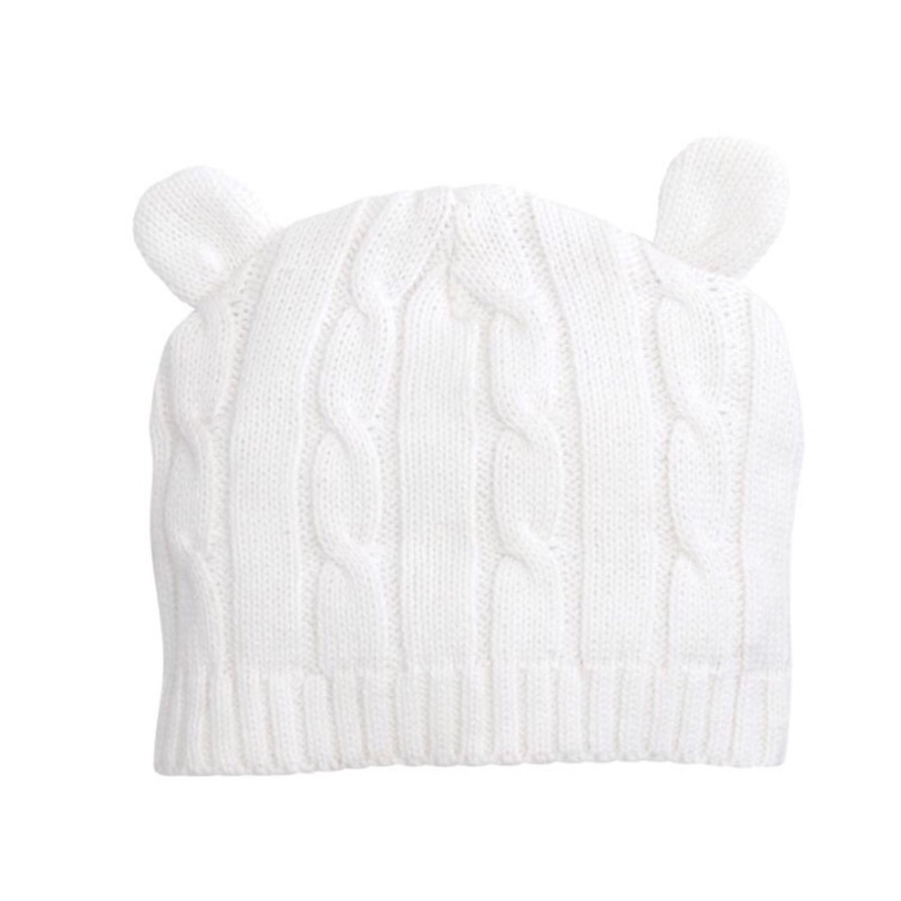 BRAND NEW WHITE CABLE KNIT BABY HAT WITH EARS